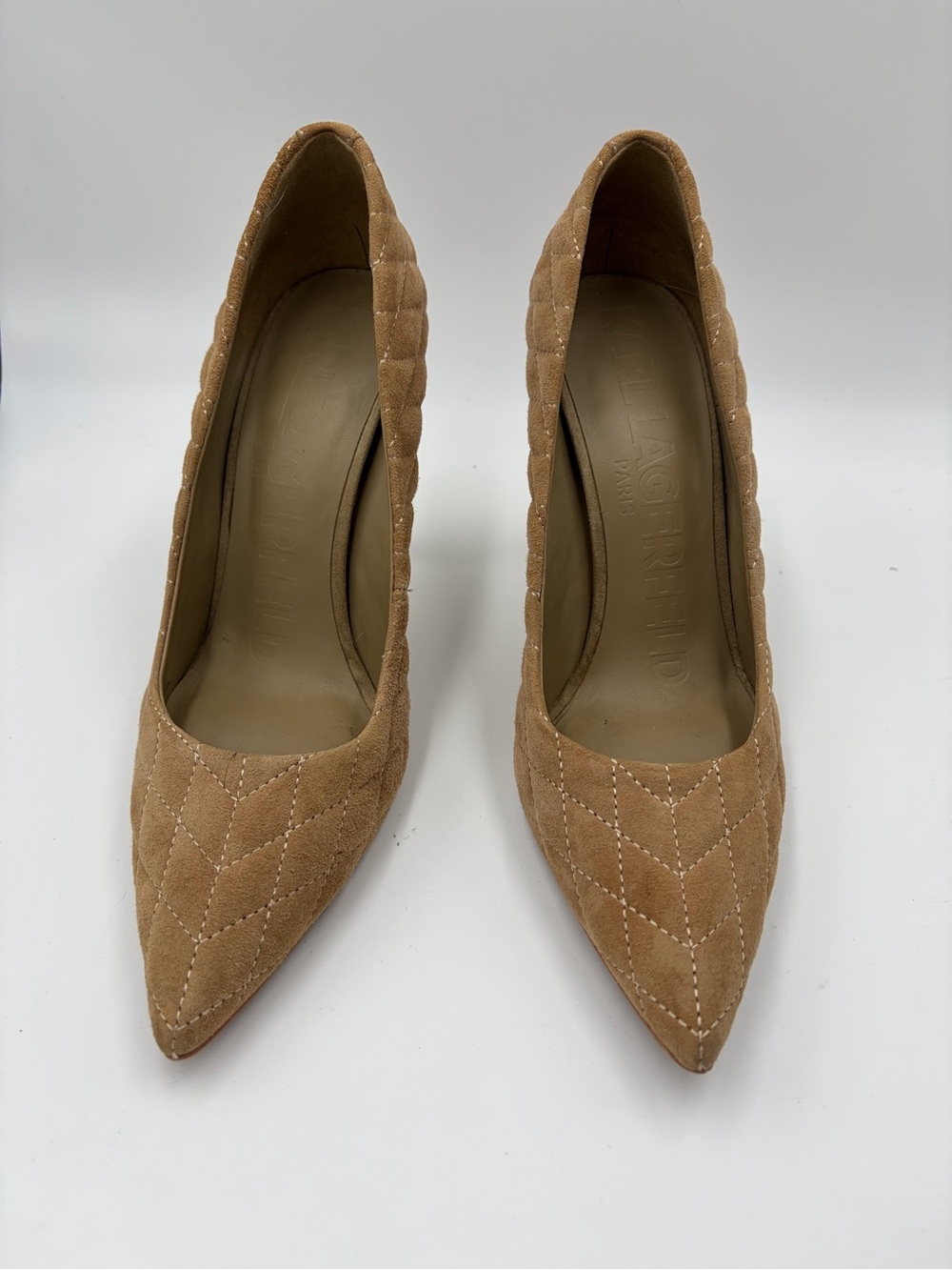 Karl Lagerfeld Cailey Quilted Pointed-Toe Heels Pumps in Tan/Beige size 8.5